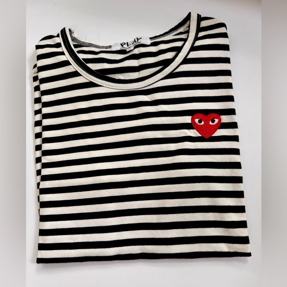 Play Comme des Garcons T Shirt black& white stripe size Large. Never worn.